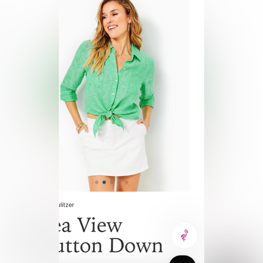 Lilly Pulitzer Bright Green Linen Button-Down Shirt medium like new